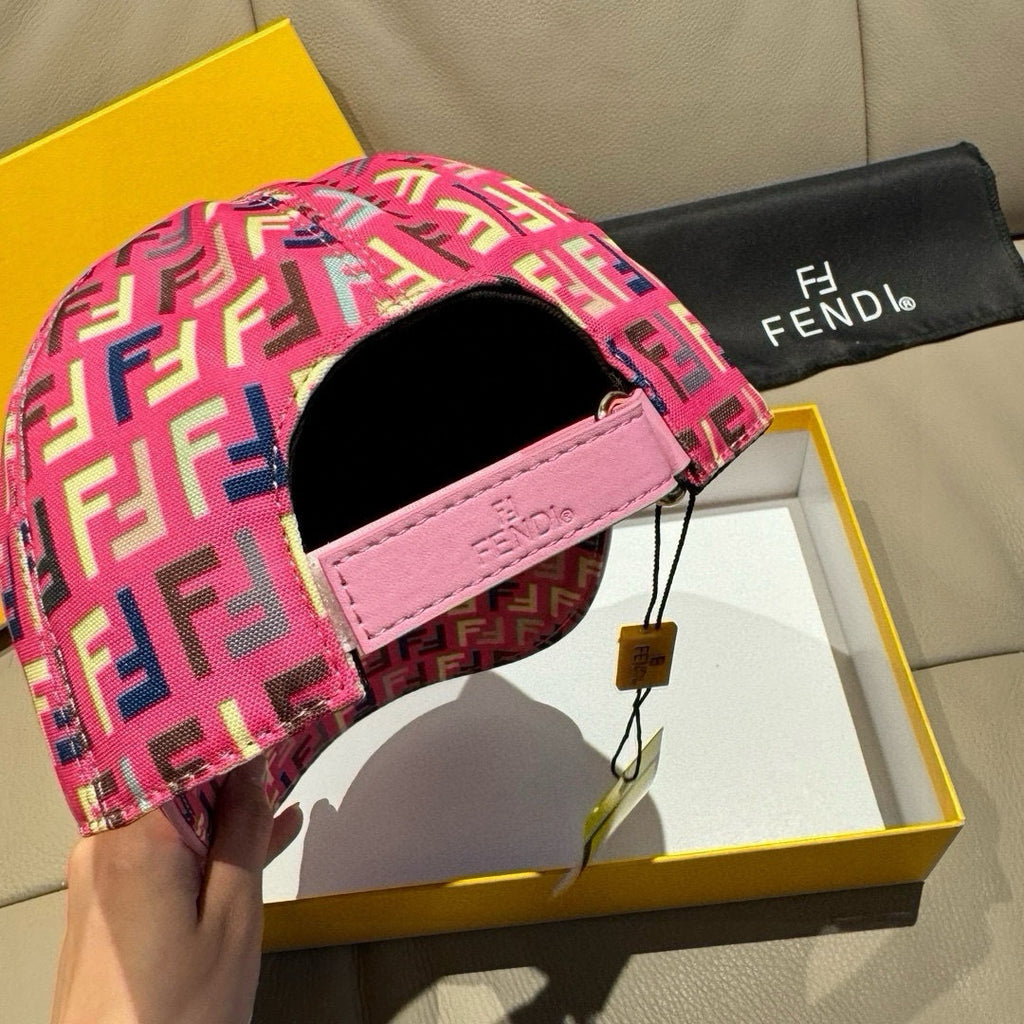 Fendi FF logo baseball cap showing inner black lining and pink strap