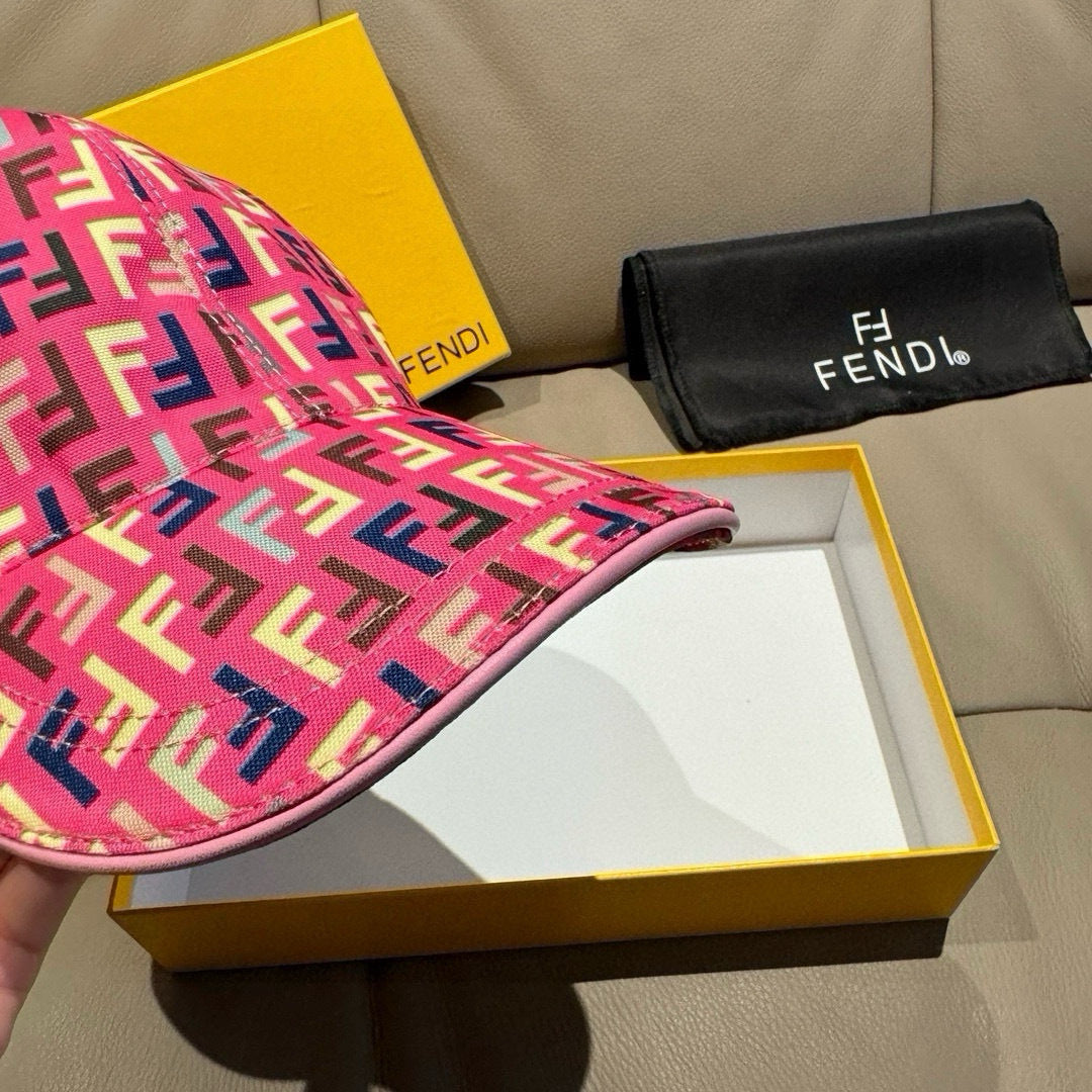 Fendi pink FF logo baseball cap side view with curved patterned brim