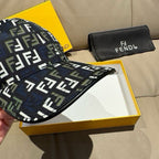 Fendi logo cap in dark navy with FF pattern, brim detail and stitched edge
