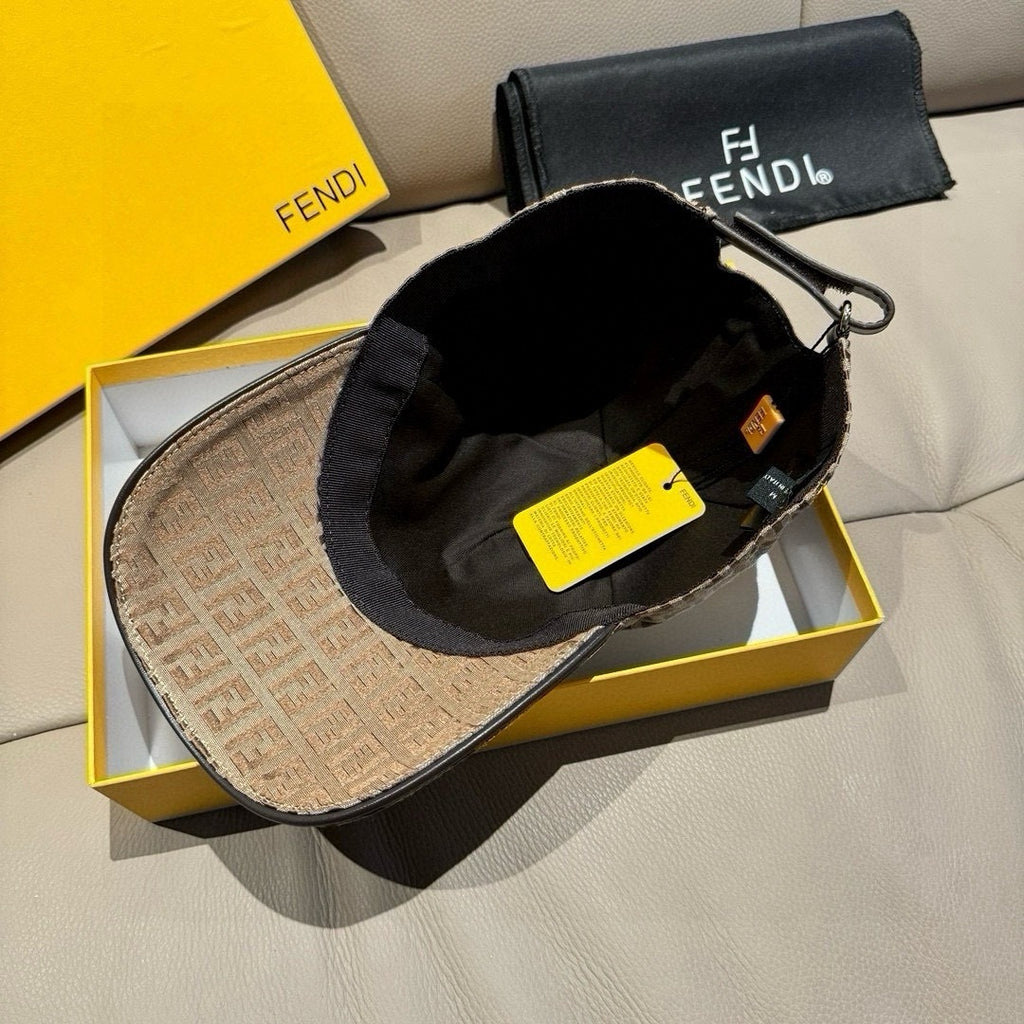 Beige logo cap with black inner band and hanging tag