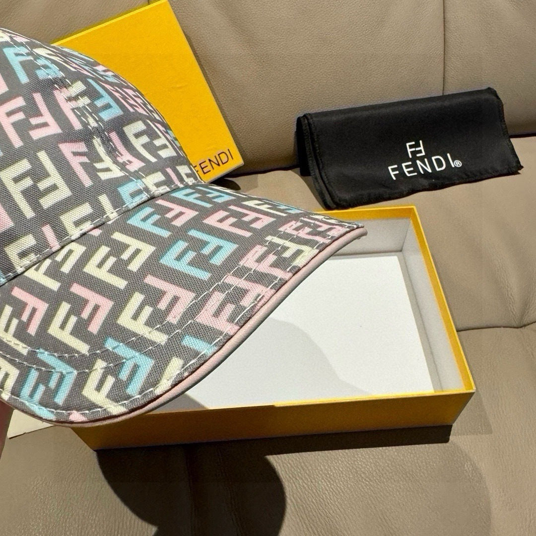 Fendi FF baseball cap side view with multicolor pattern and light underside