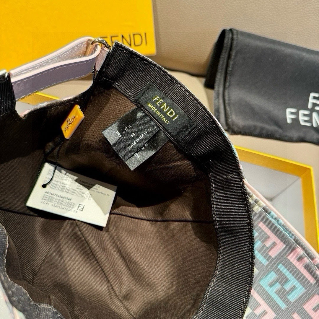 Fendi cap inner label and strap with size tag and stitching details