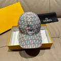 Fendi monogram baseball cap with multicolor FF pattern and tan brim