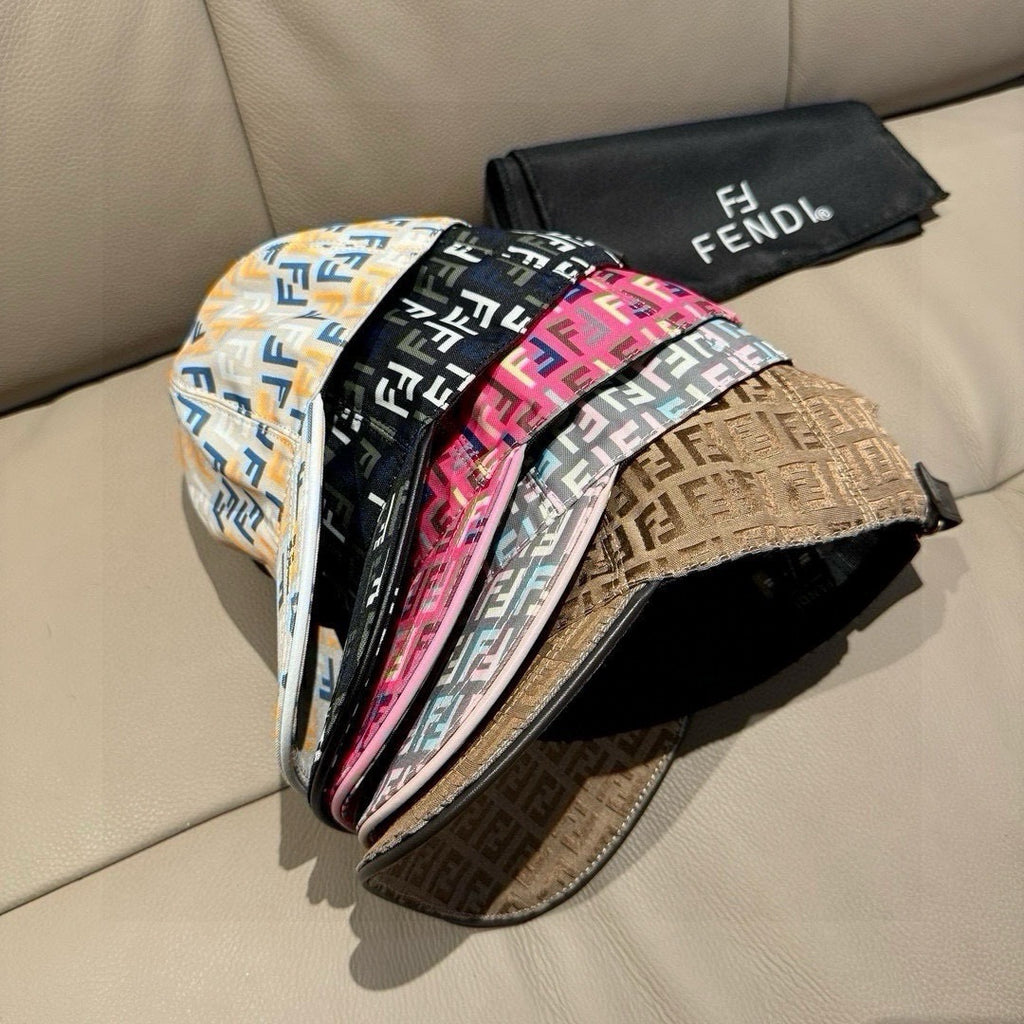Set of Fendi caps with multicolor, black, and beige FF prints