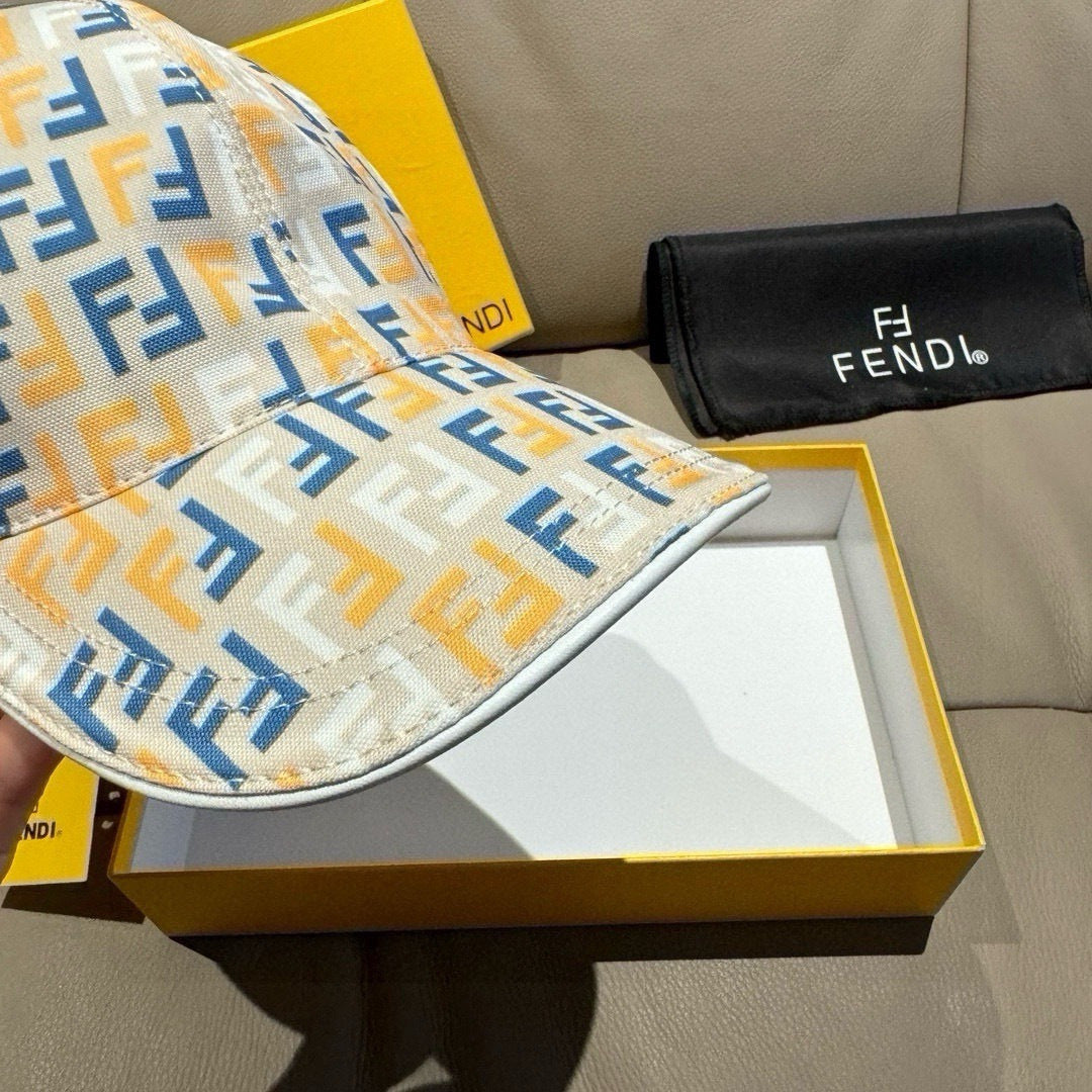 Fendi baseball cap brim with white FF monogram print in blue and yellow