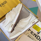 Cream low-top lace-up sneakers with FENDI logo patch on side