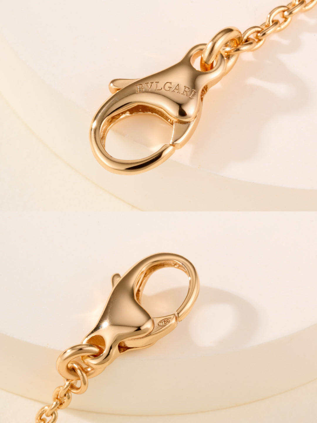 Gold-tone lobster clasp with BVLGARI engraving and linked chain necklace