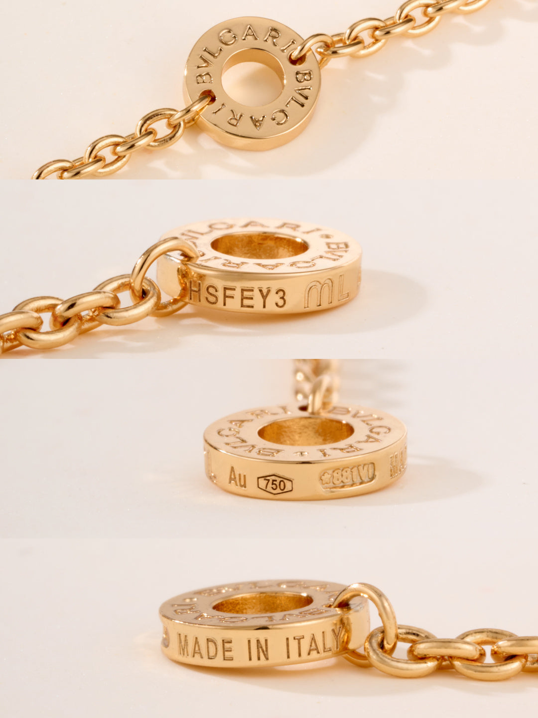 Gold-tone Bvlgari chain bracelet with engraved round links and clasp
