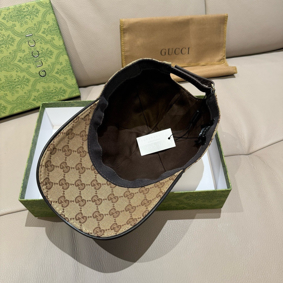 Gucci cap interior with black lining and beige GG canvas crown