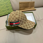Gucci cap in beige GG canvas with front panel and green-red Web stripe