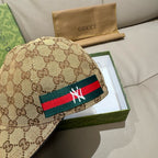 Gucci cap in beige GG canvas with green-red Web stripe detail