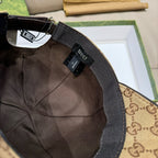 Gucci cap interior lining with black label patch on brim