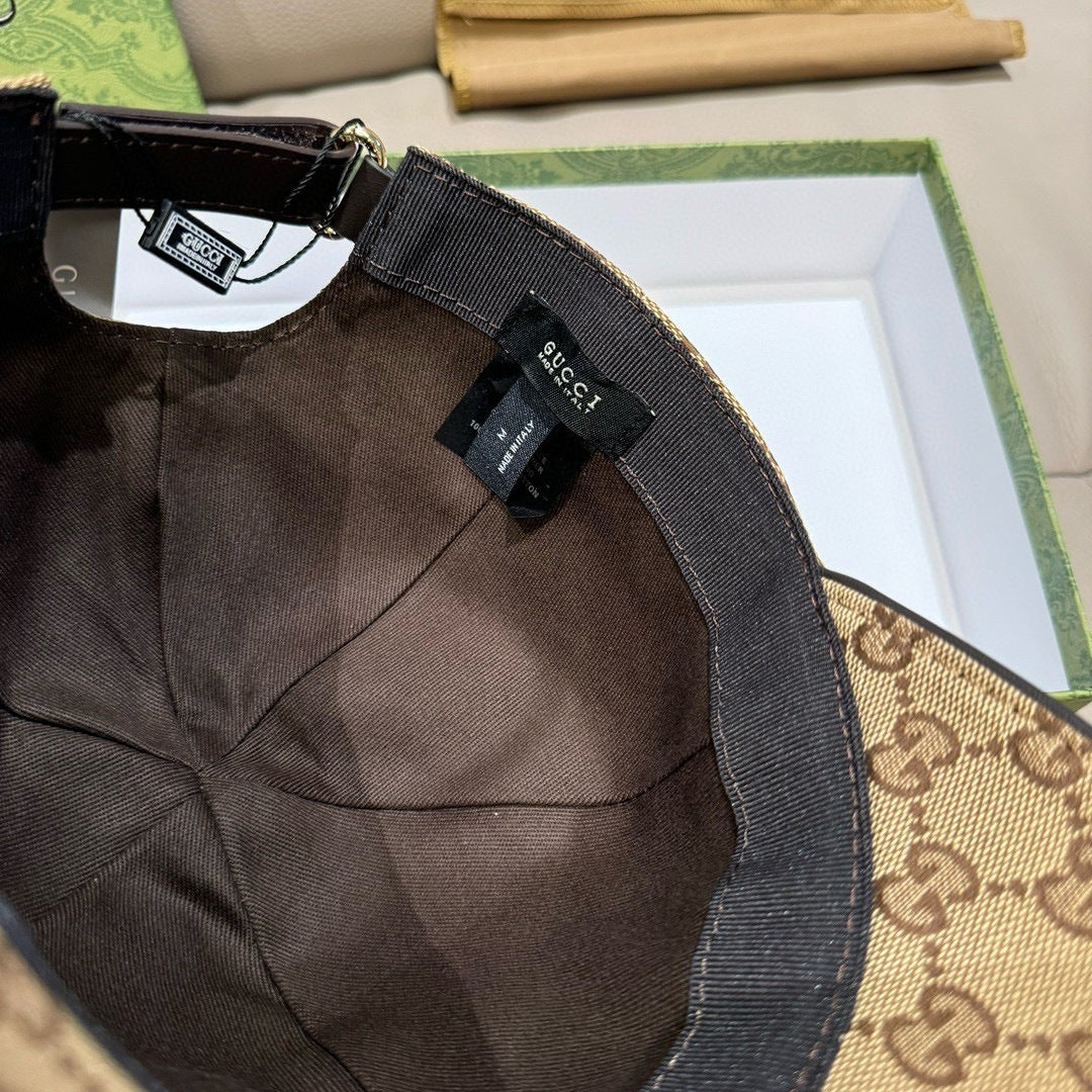 Gucci cap interior lining with black label patch on brim