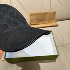 Black baseball cap with GG monogram pattern and curved brim