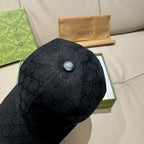 Black baseball cap with GG pattern and round top snap button