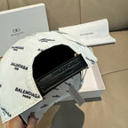 White baseball cap with black inner band and top button, brim opened