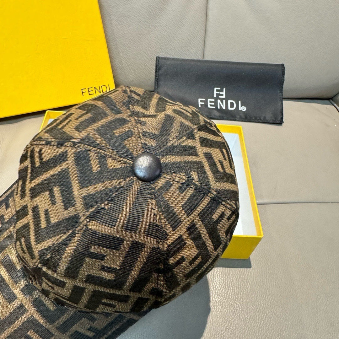 Fendi FF jacquard cap with round top button and repeating logo pattern