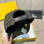 Fendi cap interior with adjustable strap and logo label on jacquard lining