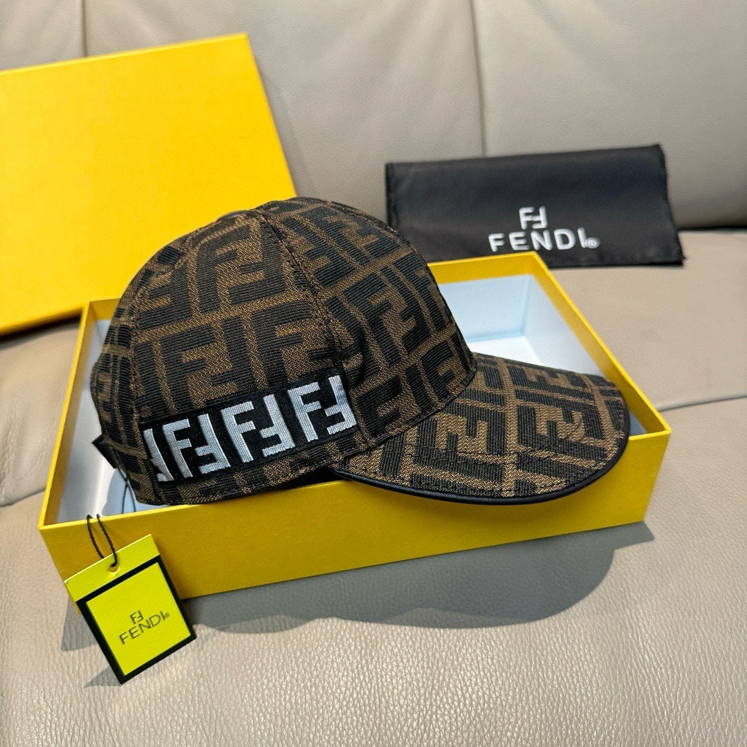 Fendi FF jacquard baseball cap with tonal repeating pattern, curved brim