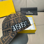 Fendi FF jacquard baseball cap with side logo patch, brown and dark tones
