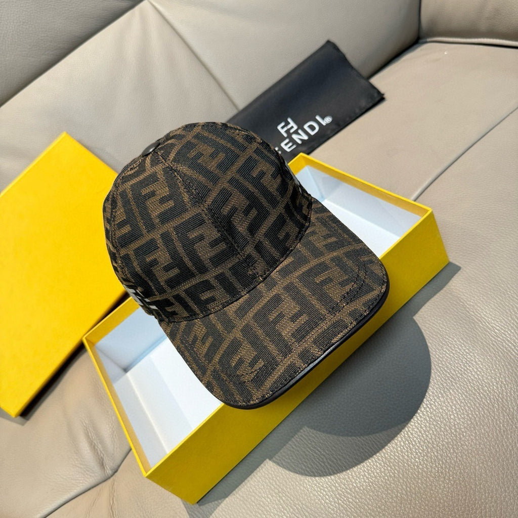 Fendi FF jacquard baseball cap, side profile with curved brim and logo detail