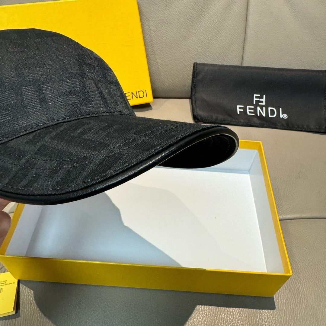 Fendi black baseball cap side view with curved brim and embossed texture