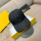 Fendi black pattern baseball cap with curved brim and side logo patch
