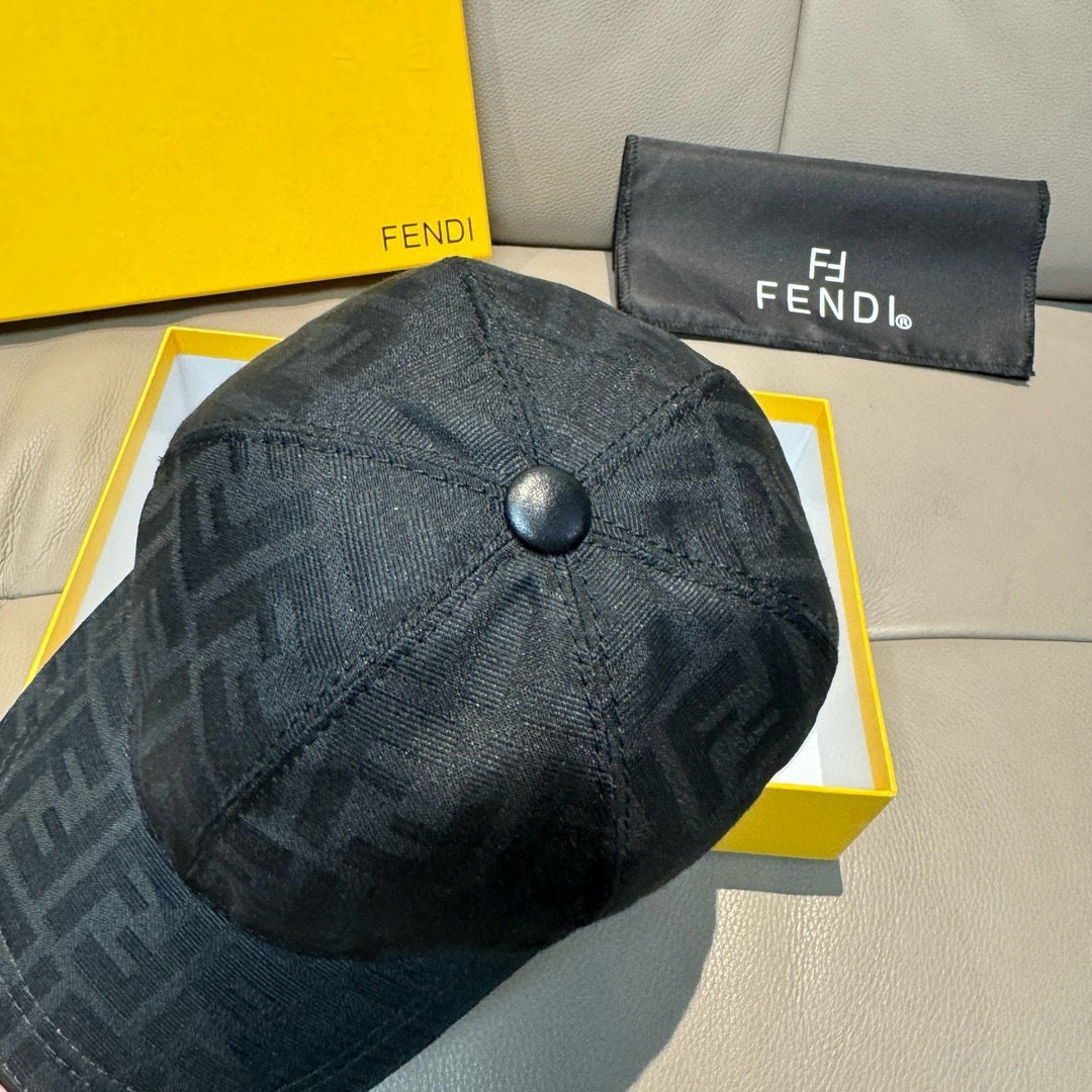 Fendi black patterned cap with dome top and round button detail