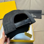 Fendi black cap showing interior panel and stitched adjustable strap