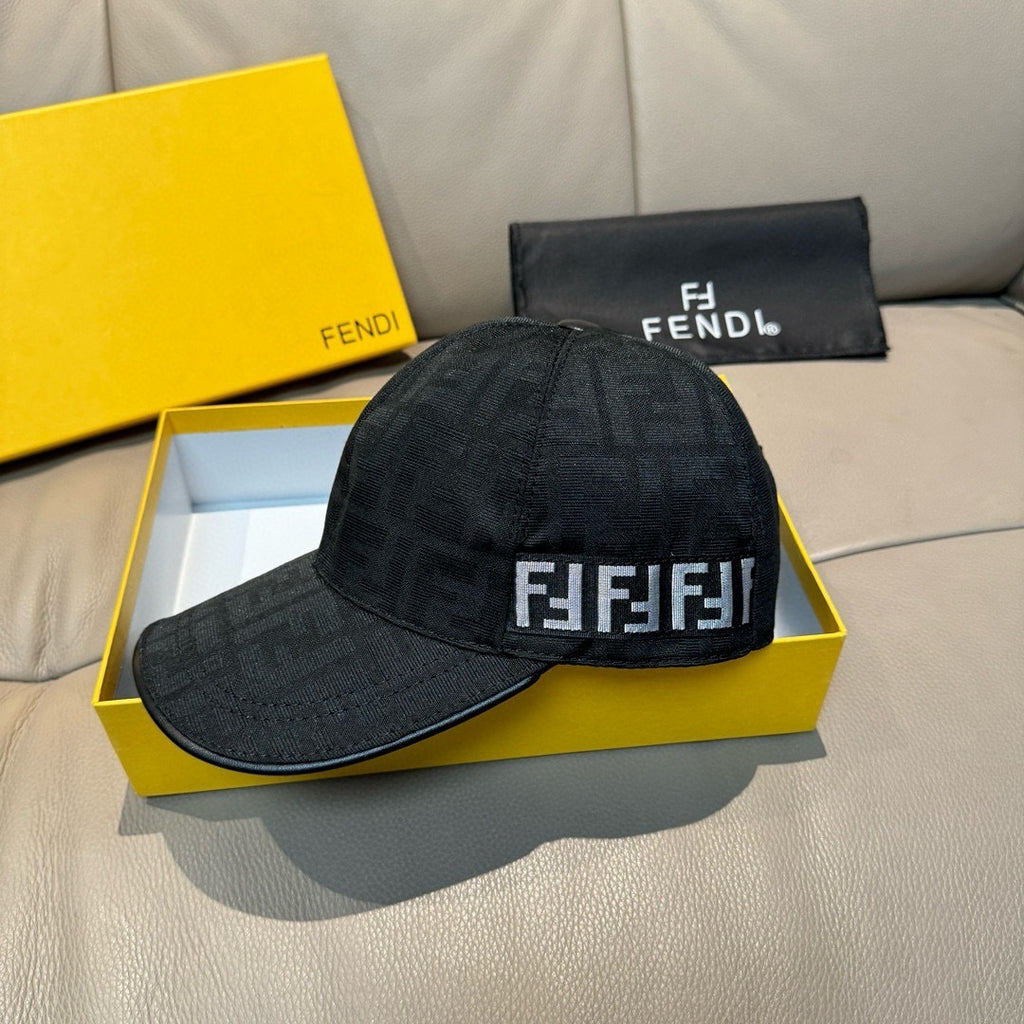 Fendi black logo baseball cap with curved brim and adjustable strap