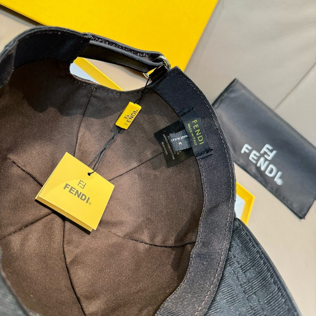 Fendi cap interior view with adjustable strap and brand label