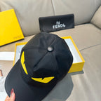Fendi cap, black with yellow graphic and round snap on top