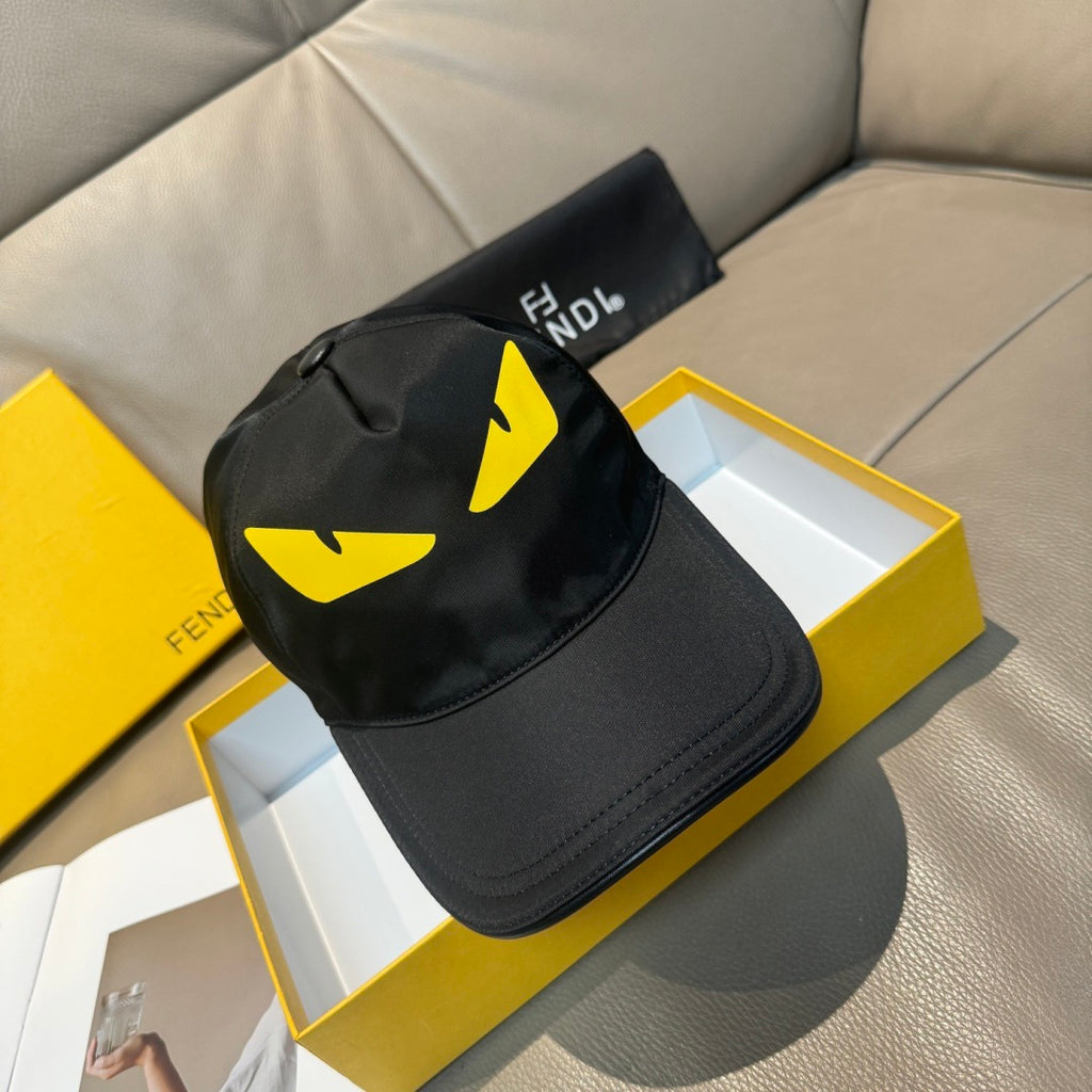 Fendi cap, black with large yellow graphic on front crown