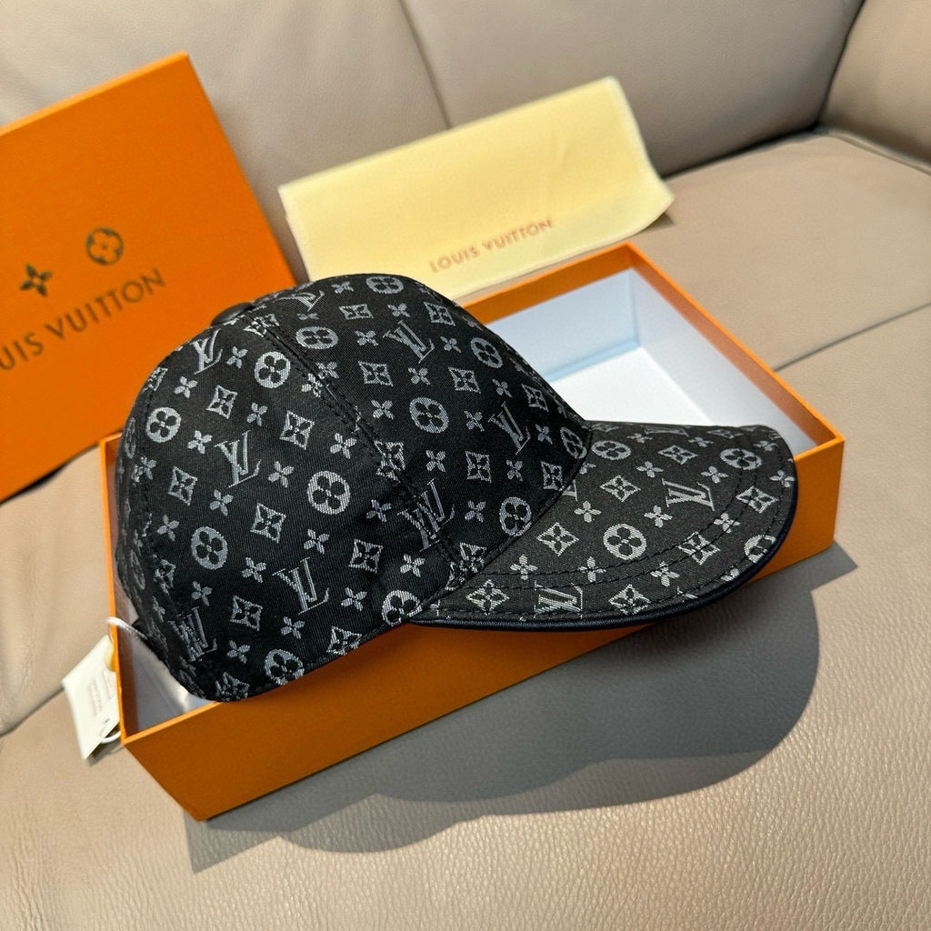 Monogram baseball cap, black with allover logo print and curved visor