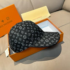 Monogram baseball cap, black with allover logo print and curved visor