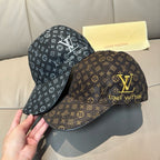 Monogram baseball caps, one black and one brown with allover logo pattern