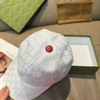 Gucci baseball cap, white jacquard with red top button, curved brim