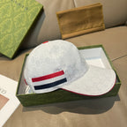Gucci baseball cap on box, white jacquard with red and navy striped band