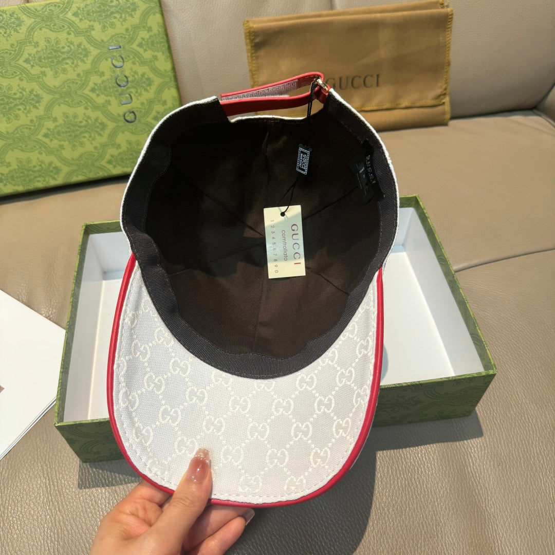 Gucci baseball cap, side view with red piping and visible interior lining