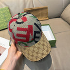 Gucci cap with multicolor embroidered front panel on beige GG canvas brim