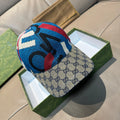 Gucci cap with multicolor geometric knit crown and GG monogram brim