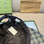 Gucci cap interior with adjustable strap and logo patch on GG canvas brim