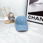 Fendi blue patterned baseball cap with curved brim, front view.