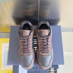 Dior unisex low-top sneakers, mauve suede and gray accents with lace-up closure