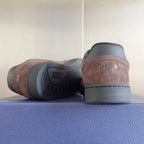 Dior unisex low-top sneakers, mauve suede heel with gray rubber sole and rear logo