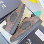 Dior unisex low-top sneakers, mauve suede with dark gray side panels and lace-up