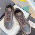 Dior unisex low-top sneakers, mauve suede with gray leather panels and lace-up front