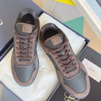 Dior unisex low-top sneakers, mauve suede with gray leather panels and lace-up front