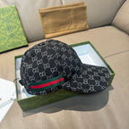 Gucci GG baseball cap set with dark navy jacquard print and green-red stripe