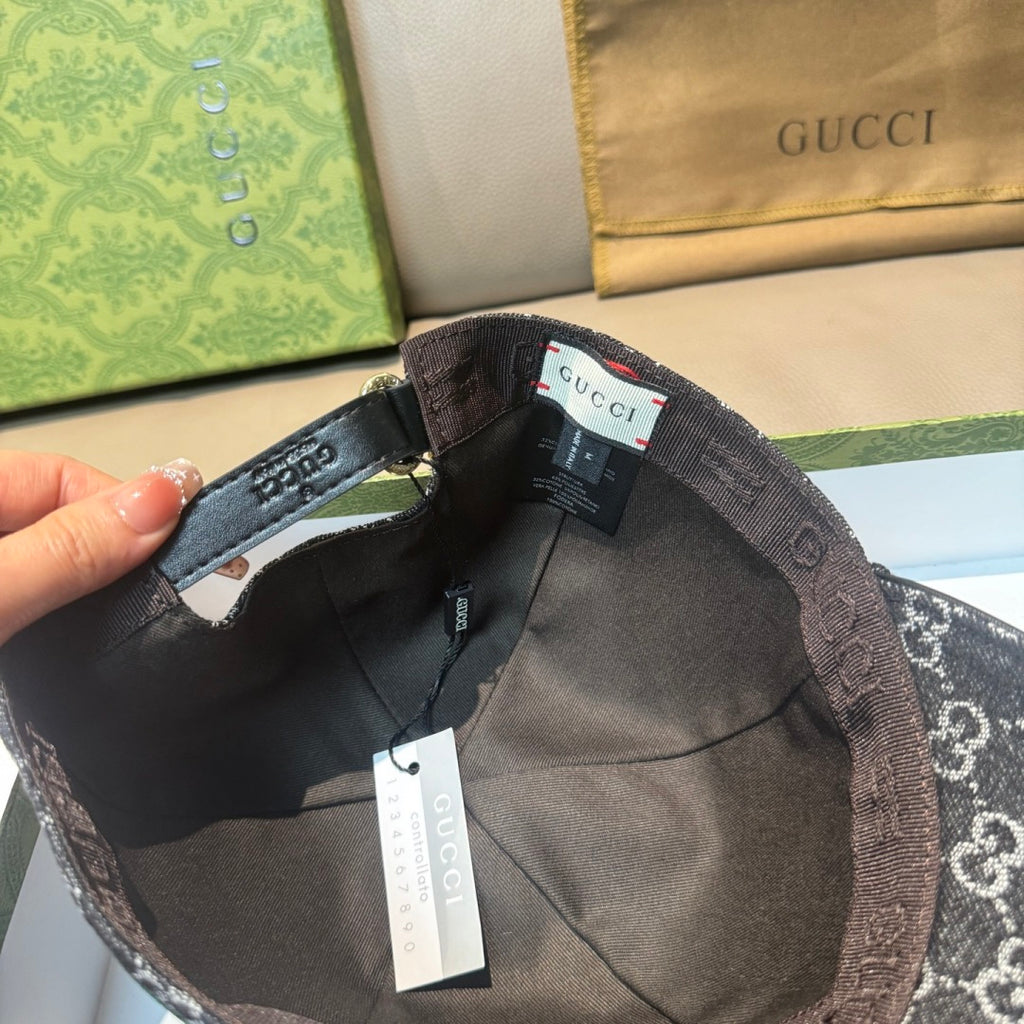 Gucci GG baseball cap underside with stitched brim and fabric strap